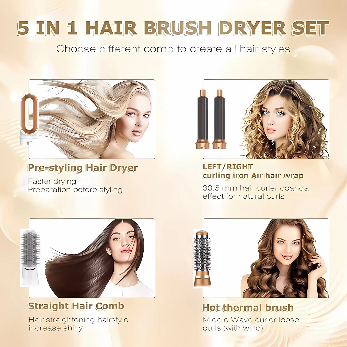 Professional 5-In-1 Hair Dryer Curling Iron Hot Air Comb Dyso Air Bag Hair Dryer Styling Tool Straightener Hairdressing Tool